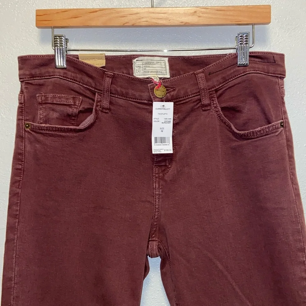 Current/Elliott NWT The Stiletto Vintage Burgundy Ankle Jeans 3127